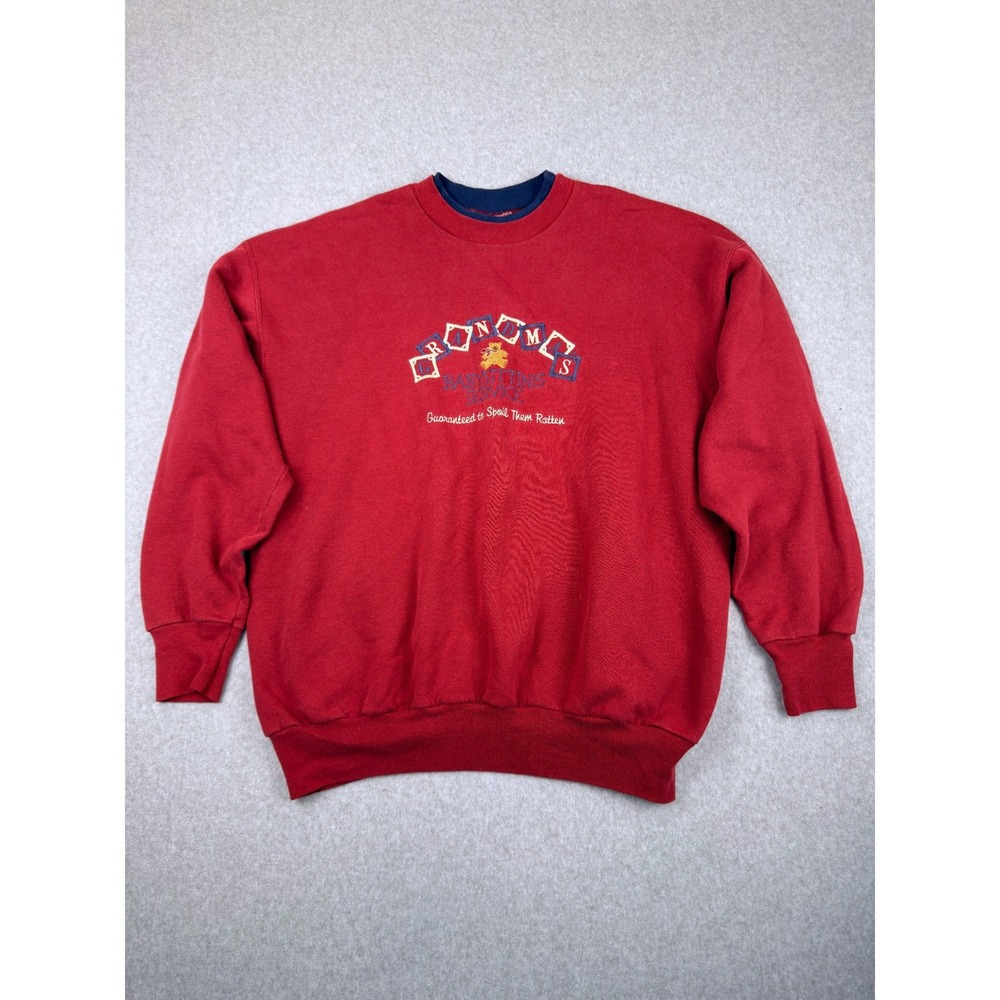 Vintage MC Sportswear Grandmas Babysitting Service Red Sweatshirt Large Bear